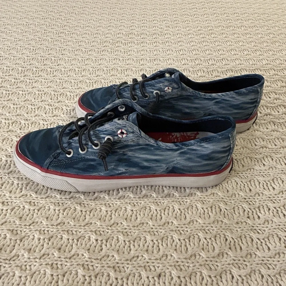 Rare Sperry Womens 8.5 JAWS Special Edition Blue Water Boat Shoes MINT Red Sole
